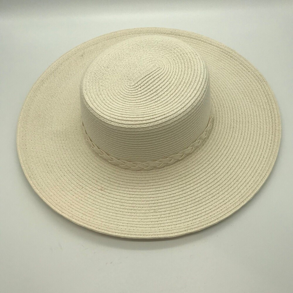 Charter Club Womens Wide Brim Braided Band Woven Floppy Sun Hat One Size Cream - Picture 5 of 11